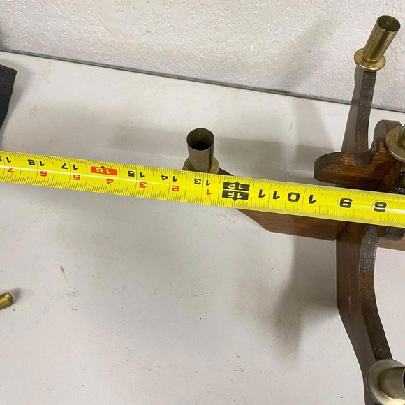 Vtg Kustom Kraft ?? MCM Wood Brass Candle Holder Candelabra 5 Candles Advent - Picture 3 of 5